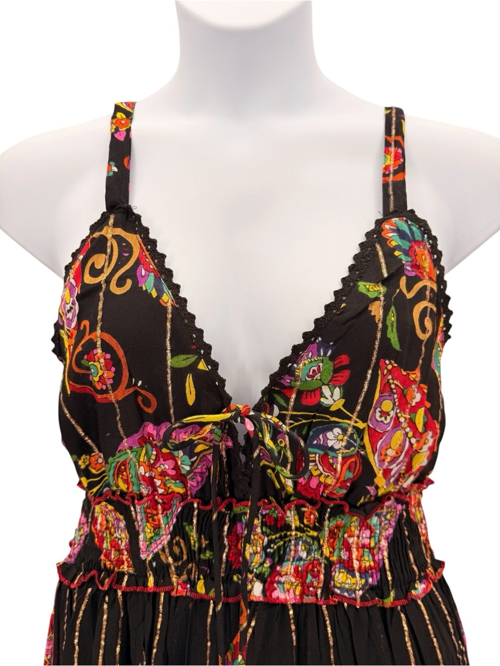 MAGIC 2 ME NWT Paisley Boho Maxi Dress Black Multicolor Women’s - Picture 3 of 8